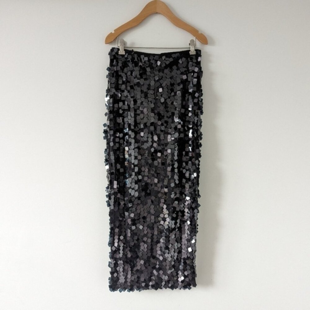 House of Harlow 1960 Sequined Maxi Pencil Skirt - Chic Black - Size Small Party